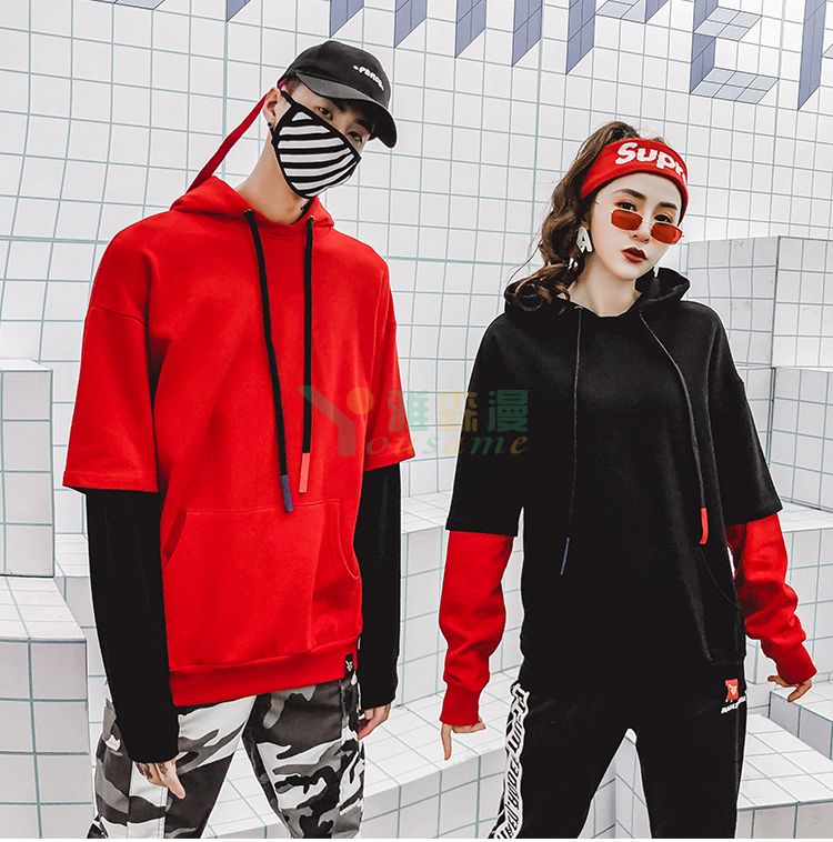 纯棉假两件拼接卫衣(图1) 纯棉假两件拼接卫衣(图1)