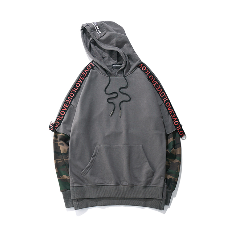 纯棉迷彩拼袖卫衣