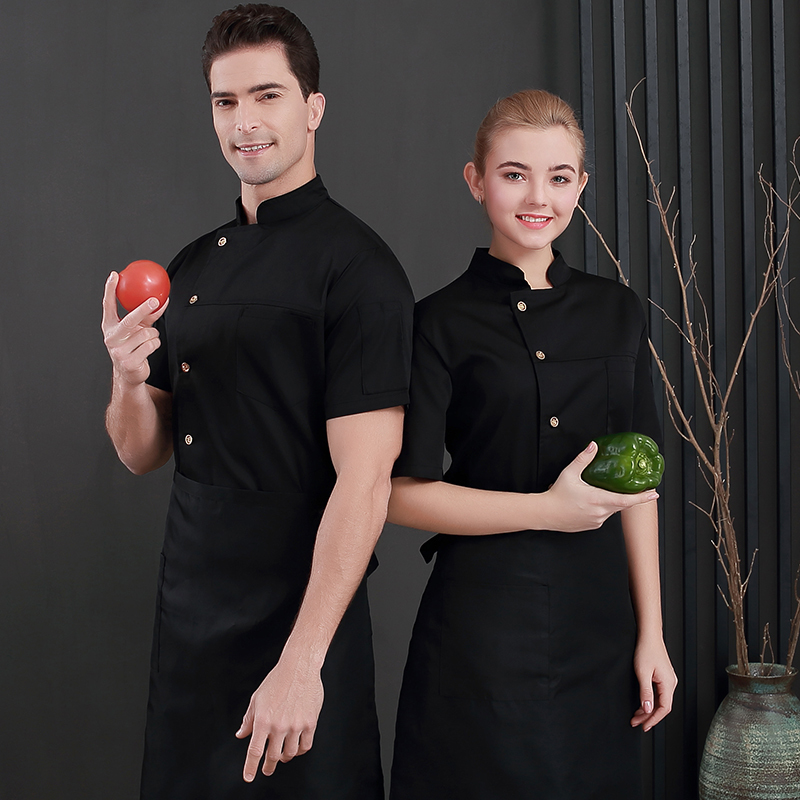 纯色单排短袖厨师服