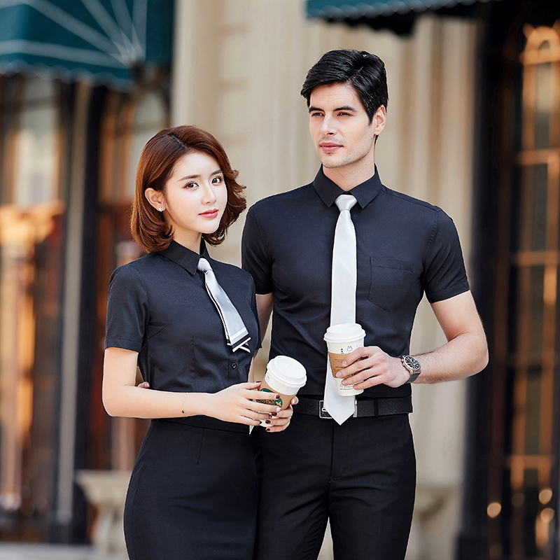 修身通勤细斜纹短袖衬衫（男+女）(图4)