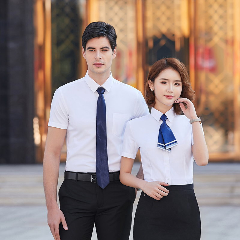 修身通勤细斜纹短袖衬衫（男+女）(图5)