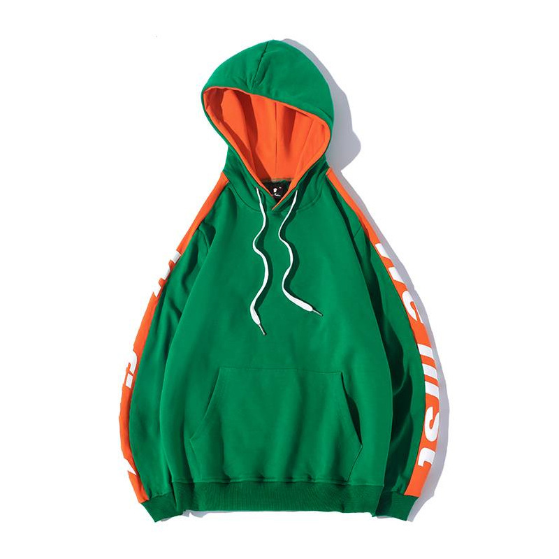 落肩嘻哈字母拼色加绒卫衣