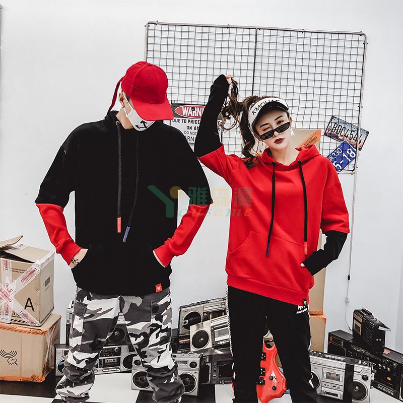 纯棉假两件拼接卫衣