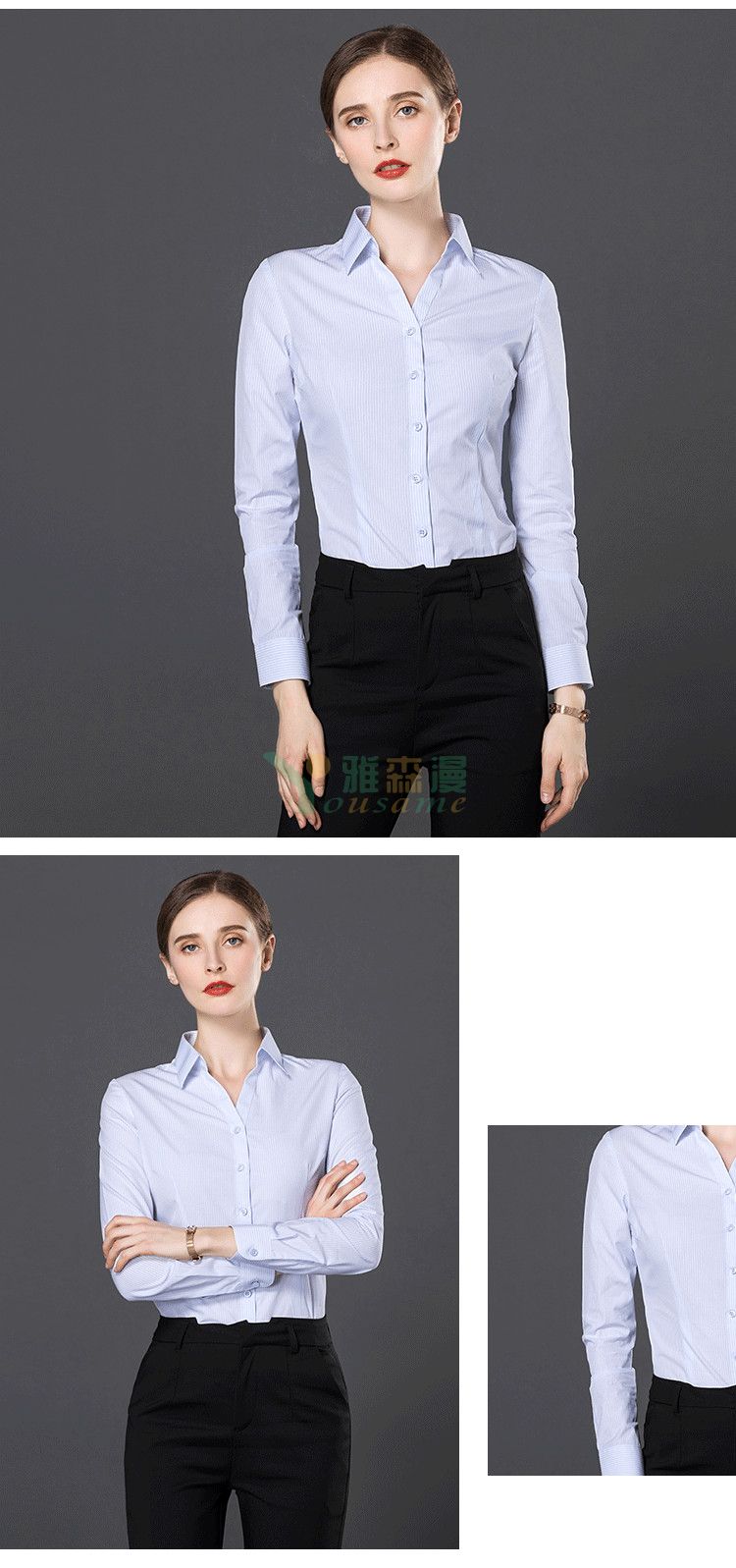 龙骨定型细条纹长袖衬衫（男+女）(图5)