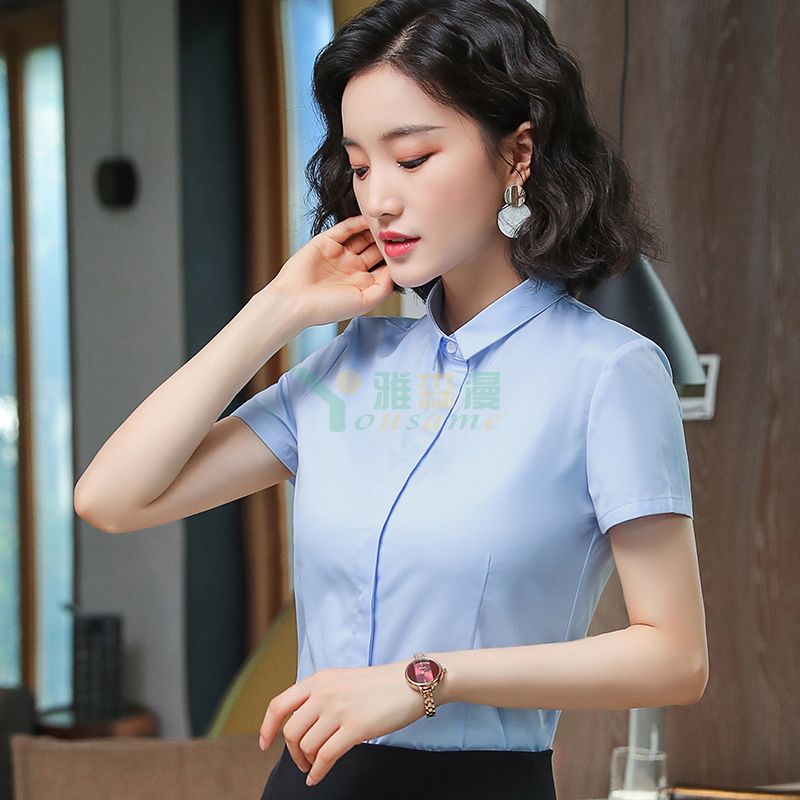 暗扣方领短袖衬衫（女）