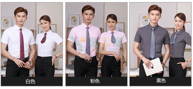 修身斜纹短袖衬衫（男+女）(图3)