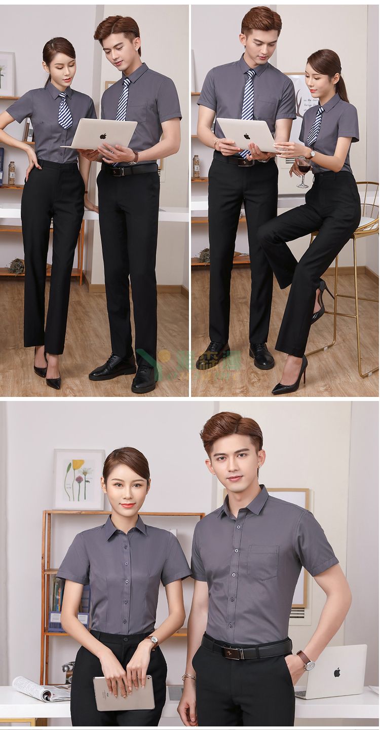 修身斜纹短袖衬衫（男+女）(图9)