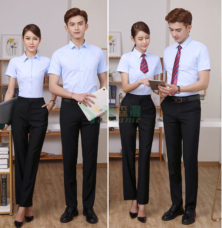 修身斜纹短袖衬衫（男+女）(图11)