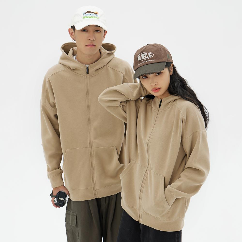 落肩连帽拉链卫衣