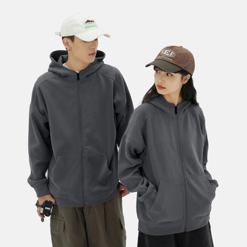 落肩连帽拉链卫衣