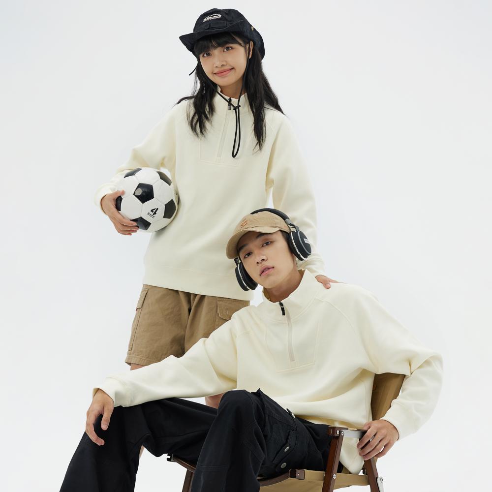 短门襟拉链纯色卫衣