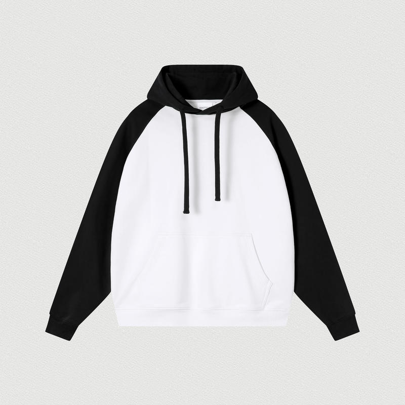 大版型撞色插肩袖套头帽衫