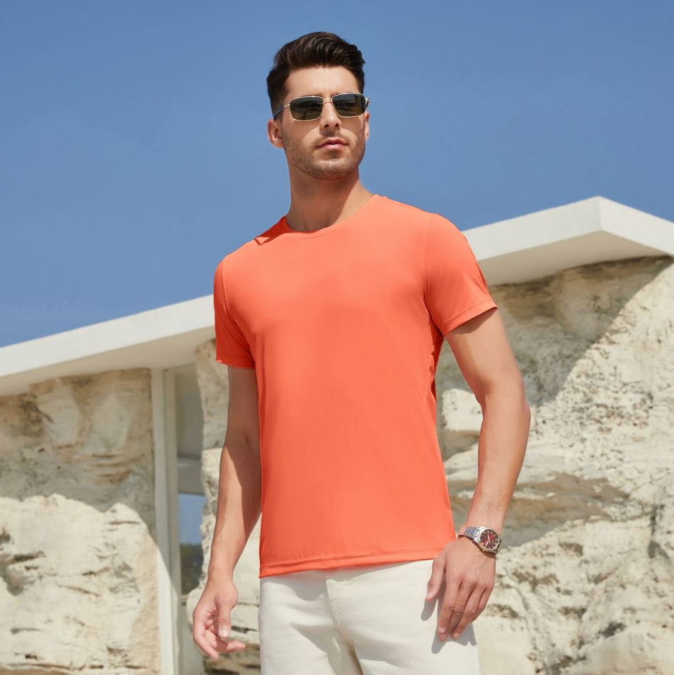 冰丝竖纹锦纶圆领T恤