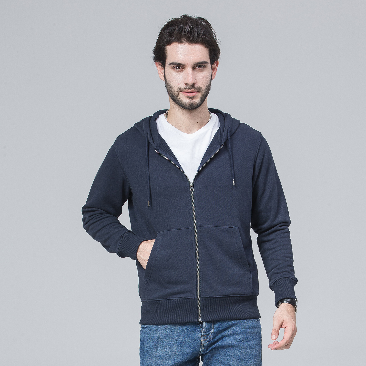 300克毛圈拉链连帽卫衣