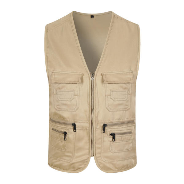 涤棉纱卡贴兜多口袋马甲