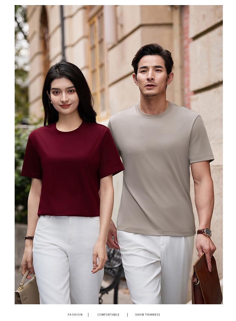 195g丝光双面天丝棉莱赛尔柔软凉爽圆领短袖T恤男女通款T2002详情模特图