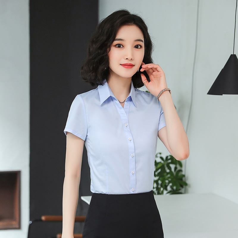 暗扣V领短袖衬衫（女）(图2)