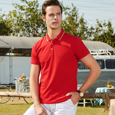 190克平纹弹力彩虹领Polo衫