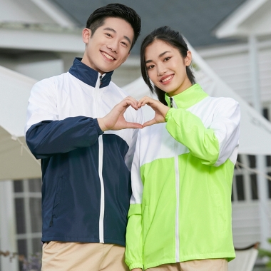 拼色拉链口袋复合风衣