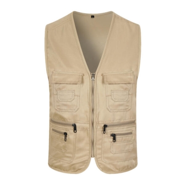 涤棉纱卡贴兜多口袋马甲